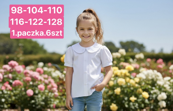 Koszule dziewczęce Roz 98-128, 1 kolor Paczka 6 szt